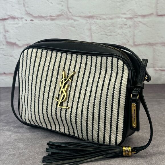 YSL Yves Saint Laurent 2021 Medium Canvas Lou Striped Nautical Camera Bag - Picture 1 of 15